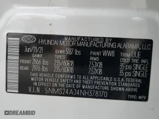 2022 Hyundai Santa Fe SEL with VIN 5NMS24AJ4NH378170, listed as a Copart auction lot 43374995 with 156,444 mi miles and Salvage Title. Bid and sale history available at carsss.com. Image 14.
