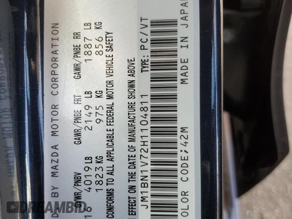 2017 Mazda 3 Touring with VIN JM1BN1V72H1104811, listed as a Copart auction lot 77165364 with 122,909 mi miles and Salvage Title. Bid and sale history available at DreamBid. Image 12.