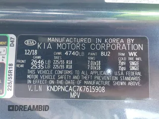 2019 Kia Sportage EX with VIN KNDPNCAC7K7615908, listed as a IAAI auction lot 42004220 with 86,654 mi miles. Bid and sale history available at carsss.com. Image 9.