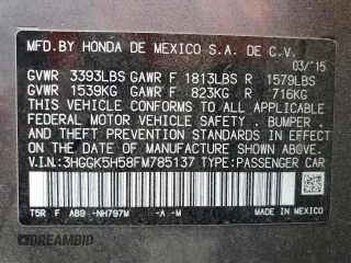 2015 Honda Fit LX z VIN 3HGGK5H58FM785137, wystawiony jako Copart lot #59013315 z przebiegiem 84 592 mil mil oraz Szkoda całkowita • Salvage title. Historia ofert i sprzedaży dostępna na DreamBid. Obrazek 12.