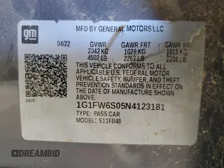 2022 Chevrolet Bolt EV 1LT with VIN 1G1FW6S05N4123181, listed as a Copart auction lot 60663445 with 51,960 mi miles and Salvage title. Bid and sale history available at DreamBid. Image 12.