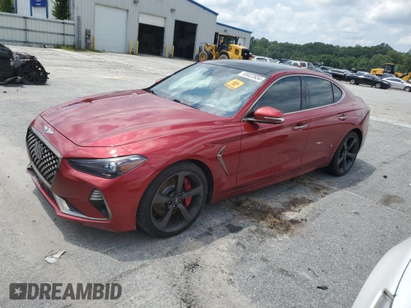 2019 Genesis G70 3.3T Advanced with VIN KMTG34LE3KU021961, listed as a Copart auction lot 65022834 with 45,498 mi miles and Salvage Title. Bid and sale history available at carsss.com. Image 1.