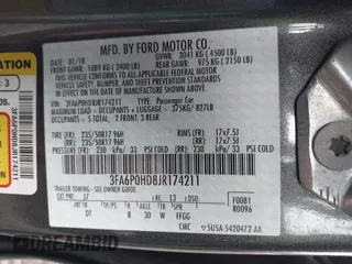 2018 Ford Fusion SE with VIN 3FA6P0HD8JR174211, listed as a IAAI auction lot 41910459 with 83,787 mi miles. Bid and sale history available at carsss.com. Image 9.