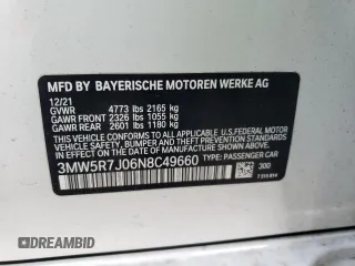 2022 BMW 3 Series 330i xDrive with VIN 3MW5R7J06N8C49660, listed as a Copart auction lot 83515904 with 33,966 mi miles and Salvage Title. Bid and sale history available at carsss.com. Image 12.