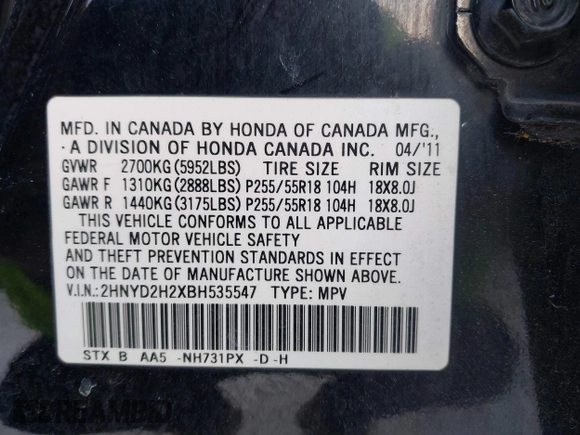 2011 Acura MDX with VIN 2HNYD2H2XBH535547, listed as a IAAI auction lot 41605574 with 243,684 mi miles. Bid and sale history available at carsss.com. Image 9.