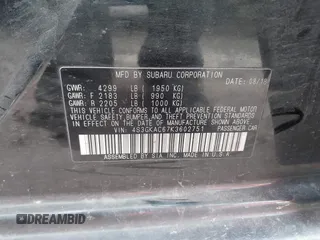 2019 Subaru Impreza Premium z VIN 4S3GKAC67K3602751, wystawiony jako IAAI lot #41405522 z przebiegiem 156 350 mil mil oraz . Historia ofert i sprzedaży dostępna na DreamBid. Obrazek 9.