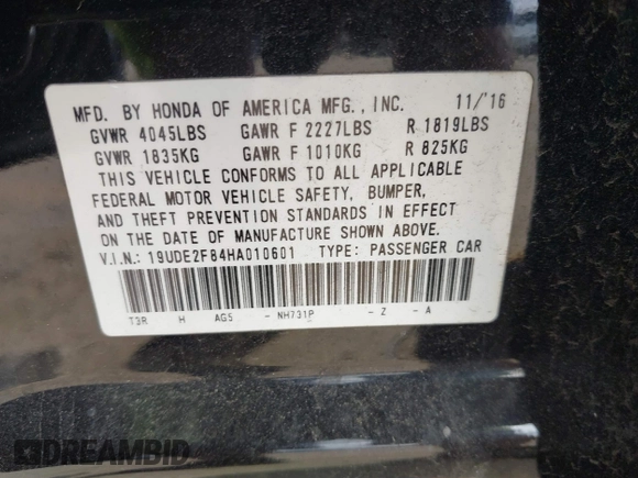 2017 Acura ILX w/Premium/A-SPEC Pkg with VIN 19UDE2F84HA010601, listed as a IAAI auction lot 41487996 with 85,994 mi miles. Bid and sale history available at carsss.com. Image 9.