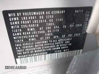 2011 Volkswagen Tiguan SEL с VIN WVGBV7AX9BW558990, выставлен на аукционе IAAI как лот 42657661 с пробегом Не указан миль и . История ставок и продаж доступна на DreamBid. Изображение 9.