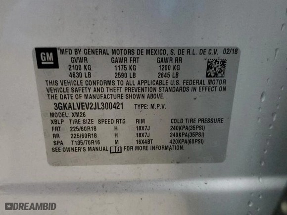 2018 GMC Terrain SLT with VIN 3GKALVEV2JL300421, listed as a Copart auction lot 85435934 with 133,731 mi miles and Salvage Title. Bid and sale history available at carsss.com. Image 13.