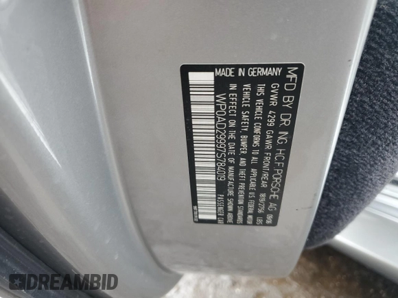 2007 Porsche 911 Turbo with VIN WP0AD29997S784019, listed as a Copart auction lot 52863775 with 0 mi miles and Salvage Title. Bid and sale history available at carsss.com. Image 12.
