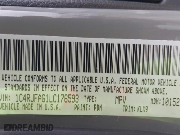 2020 Jeep Grand Cherokee Altitude with VIN 1C4RJFAG1LC176593, listed as a IAAI auction lot 41874501 with 40,234 mi miles and . Bid and sale history available at DreamBid. Image 9.