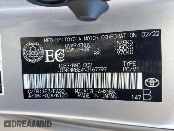2022 Toyota Corolla Hatchback with VIN JTNK4MBE4N3167797, listed as a Copart auction lot 75254644 with 36,909 mi miles and Salvage Title. Bid and sale history available at carsss.com. Image 12.