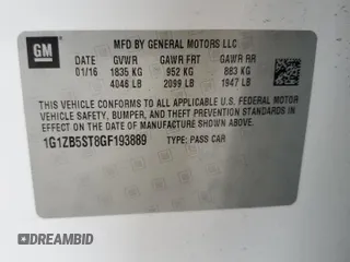 2016 Chevrolet Malibu LS with VIN 1G1ZB5ST8GF193889, listed as a Copart auction lot 60373445 with 134,821 mi miles and Salvage title. Bid and sale history available at DreamBid. Image 12.