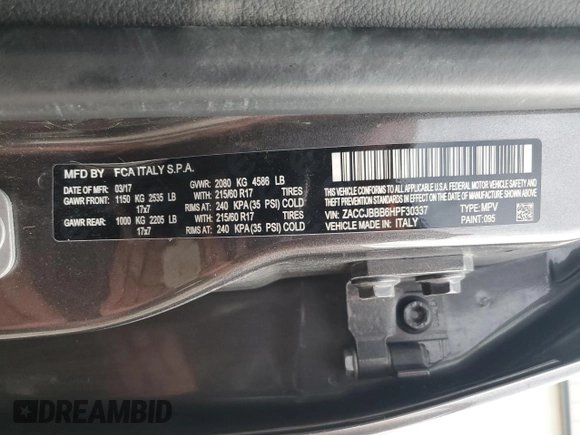 2017 Jeep Renegade Latitude with VIN ZACCJBBB6HPF30337, listed as a Copart auction lot 46453805 with 132,095 mi miles and Salvage Title. Bid and sale history available at carsss.com. Image 14.
