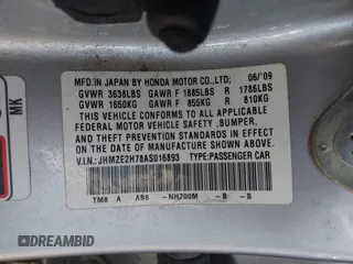2010 Honda Insight EX with VIN JHMZE2H78AS016893, listed as a IAAI auction lot 42420778 with 207,491 mi miles and . Bid and sale history available at DreamBid. Image 9.