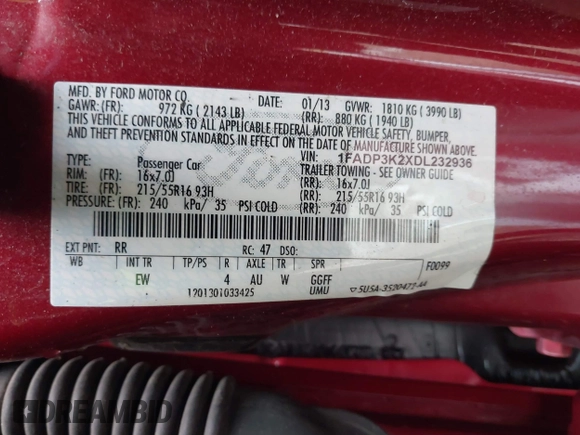 2013 Ford Focus SE with VIN 1FADP3K2XDL232936, listed as a IAAI auction lot 41898606 with 145,759 mi miles. Bid and sale history available at carsss.com. Image 9.