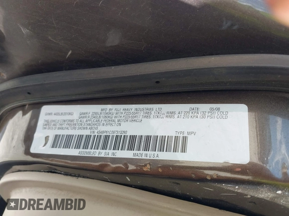 2009 Subaru Outback Special Edition with VIN 4S4BP61C097313260, listed as a IAAI auction lot 42593531 with 121,123 mi miles and . Bid and sale history available at DreamBid. Image 9.