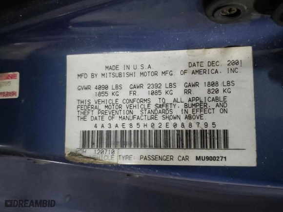 2002 Mitsubishi Eclipse GT with VIN 4A3AE85H02E088795, listed as a Copart auction lot 81313003 with 112,586 mi miles and Salvage Title. Bid and sale history available at carsss.com. Image 12.