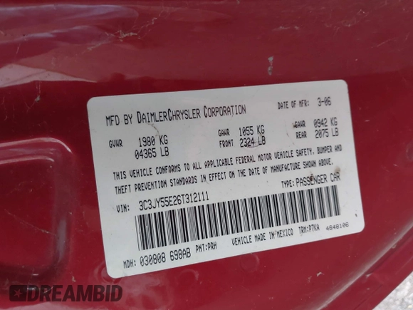 2006 Chrysler PT Cruiser Touring with VIN 3C3JY55E26T312111, listed as a IAAI auction lot 41924231 with 144,295 mi miles. Bid and sale history available at carsss.com. Image 9.