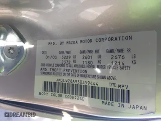 2003 Mazda MPV LX with VIN JM3LW28A930359444, listed as a IAAI auction lot 41949297 with 189,346 mi miles. Bid and sale history available at carsss.com. Image 9.
