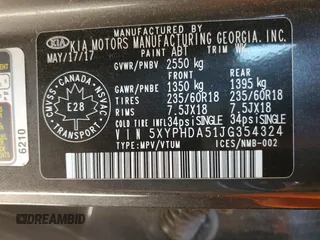 2018 Kia Sorento EX with VIN 5XYPHDA51JG354324, listed as a Copart auction lot 64730385 with 100,962 mi miles and Salvage title. Bid and sale history available at DreamBid. Image 13.