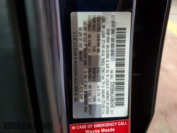 2024 Mazda CX-30 S Carbon Edition with VIN 3MVDMBCM7RM660402, listed as a Copart auction lot 59379585 with 25,912 mi miles and Salvage title. Bid and sale history available at DreamBid. Image 14.