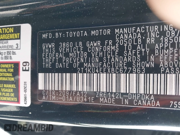 2011 Toyota Matrix z VIN 2T1KU4EEXBC677963, wystawiony jako IAAI lot #42128350 z przebiegiem 38 590 mil mil oraz . Historia ofert i sprzedaży dostępna na DreamBid. Obrazek 9.