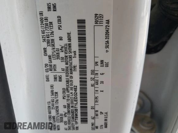 2020 Ford F-350 XL z VIN 1FT8W3BT1LED32482, wystawiony jako Copart lot #58163825 z przebiegiem 81 153 mil mil oraz Szkoda całkowita • Salvage title. Historia ofert i sprzedaży dostępna na DreamBid. Obrazek 13.
