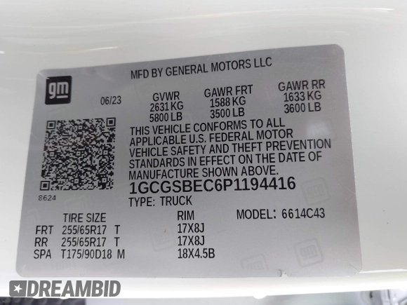 2023 Chevrolet Colorado 2WD Work Truck with VIN 1GCGSBEC6P1194416, listed as a IAAI auction lot 42018738 with 17,939 mi miles and . Bid and sale history available at DreamBid. Image 9.