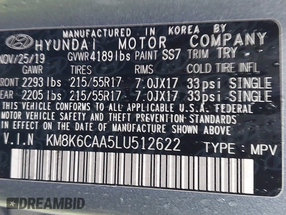 2020 Hyundai Kona SEL Plus with VIN KM8K6CAA5LU512622, listed as a IAAI auction lot 41655818 with 77,814 mi miles and . Bid and sale history available at DreamBid. Image 9.