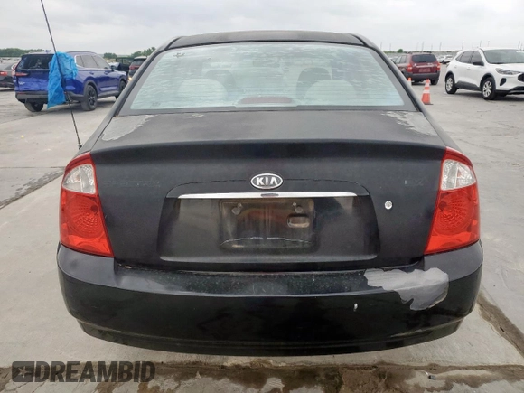 2005 Kia Spectra LX with VIN KNAFE121255179334, listed as a Copart auction lot 53144295 with 147,989 mi miles and Clean Title. Bid and sale history available at carsss.com. Image 6.