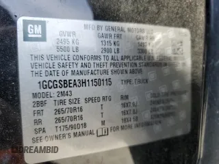 2017 Chevrolet Colorado 2WD WT with VIN 1GCGSBEA3H1150115, listed as a Copart auction lot 47270825 with 128,070 mi miles and Salvage title. Bid and sale history available at DreamBid. Image 13.