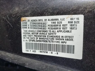 2015 Honda Odyssey Touring Elite z VIN 5FNRL5H9XFB067679, wystawiony jako IAAI lot #41913306 z przebiegiem 199 482 mil mil oraz . Historia ofert i sprzedaży dostępna na DreamBid. Obrazek 9.