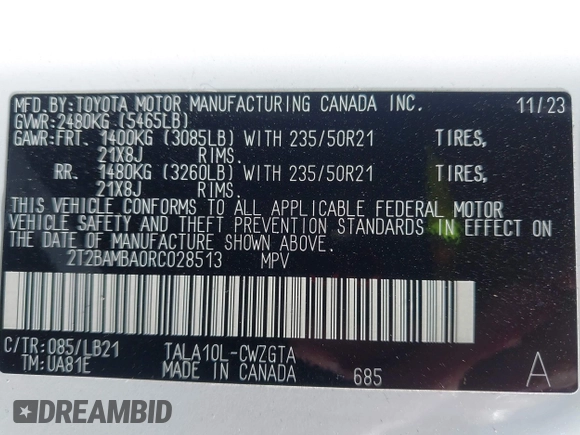 2024 Lexus RX 350 with VIN 2T2BAMBA0RC028513, listed as a IAAI auction lot 42217962 with 10,740 mi miles and . Bid and sale history available at DreamBid. Image 9.