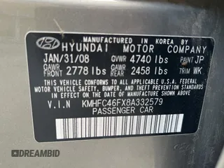 2008 Hyundai Azera Limited with VIN KMHFC46FX8A332579, listed as a Copart auction lot 63121015 with 160,619 mi miles and Clean title. Bid and sale history available at DreamBid. Image 10.