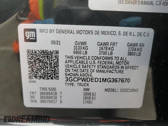 2021 Chevrolet Silverado 1500 RST with VIN 3GCPWDED1MG367670, listed as a Copart auction lot 53857805 with 50,432 mi miles and Salvage Title. Bid and sale history available at carsss.com. Image 12.