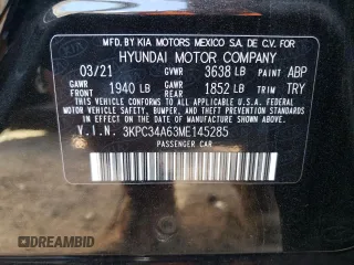 2021 Hyundai Accent Limited with VIN 3KPC34A63ME145285, listed as a Copart auction lot 70194953 with 34,275 mi miles. Bid and sale history available at carsss.com. Image 12.