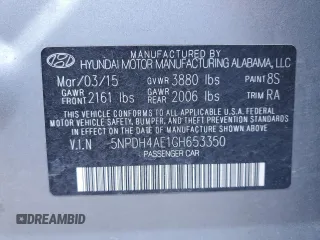 2016 Hyundai Elantra SE with VIN 5NPDH4AE1GH653350, listed as a Copart auction lot 53257675 with 317,198 mi miles and Non repairable. Bid and sale history available at DreamBid. Image 12.