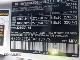 2015 Mercedes-Benz GL-Class GL 350 BlueTEC with VIN 4JGDF2EE4FA449373, listed as a IAAI auction lot 41164029 with 193,092 mi miles. Bid and sale history available at carsss.com. Image 9.