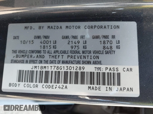 2016 Mazda 3 i Sport with VIN JM1BM1T78G1301289, listed as a IAAI auction lot 41844729 with 141,078 mi miles and . Bid and sale history available at carsss.com. Image 9.