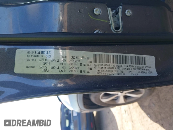 2020 Jeep Cherokee Limited with VIN 1C4PJMDX8LD617038, listed as a IAAI auction lot 41806440 with 64,963 mi miles and . Bid and sale history available at DreamBid. Image 9.