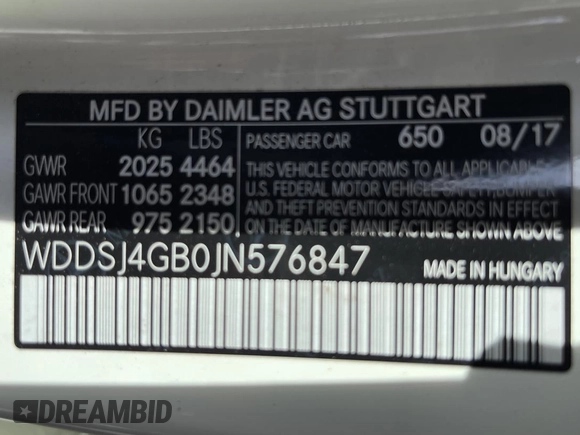 2018 Mercedes-Benz CLA 250 with VIN WDDSJ4GB0JN576847, listed as a Copart auction lot 42260174 with 81,678 mi miles and . Bid and sale history available at DreamBid. Image 10.