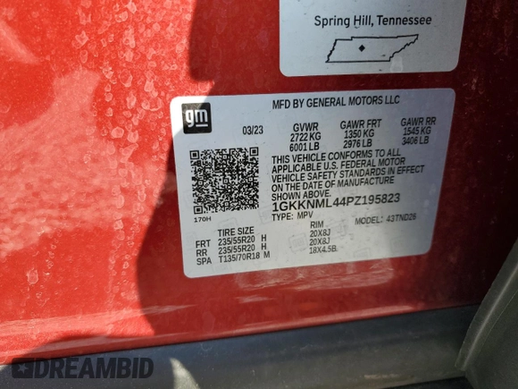 2023 GMC Acadia SLT with VIN 1GKKNML44PZ195823, listed as a Copart auction lot 88815135 with 34,797 mi miles and Salvage Title. Bid and sale history available at DreamBid. Image 14.