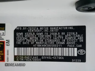 2008 Toyota Camry LE z VIN 4T1BK46K58U560311, wystawiony jako Copart lot #56431825 z przebiegiem 209 626 mil mil oraz Szkoda całkowita • Salvage title. Historia ofert i sprzedaży dostępna na DreamBid. Obrazek 12.