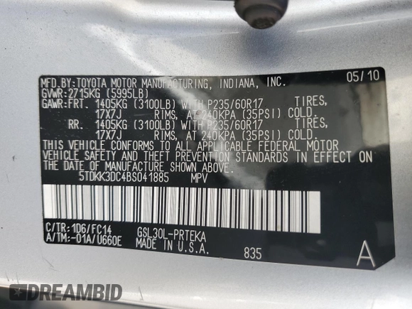 2011 Toyota Sienna LE AAS z VIN 5TDKK3DC4BS041885, wystawiony jako Copart lot #54929275 z przebiegiem 214 342 mil mil oraz Szkoda całkowita • Salvage title. Historia ofert i sprzedaży dostępna na DreamBid. Obrazek 13.