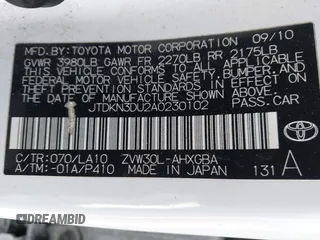 2010 Toyota Prius II with VIN JTDKN3DU2A0230102, listed as a IAAI auction lot 42086705 with 377,817 mi miles. Bid and sale history available at carsss.com. Image 9.
