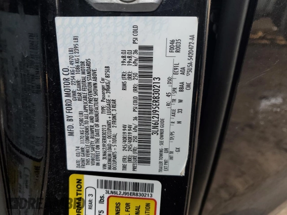 2014 Lincoln MKZ с VIN 3LN6L2J95ER830213, выставлен на аукционе Copart как лот 48796385 с пробегом 102 252 миль миль и Чистый • Clean title. История ставок и продаж доступна на DreamBid. Изображение 13.