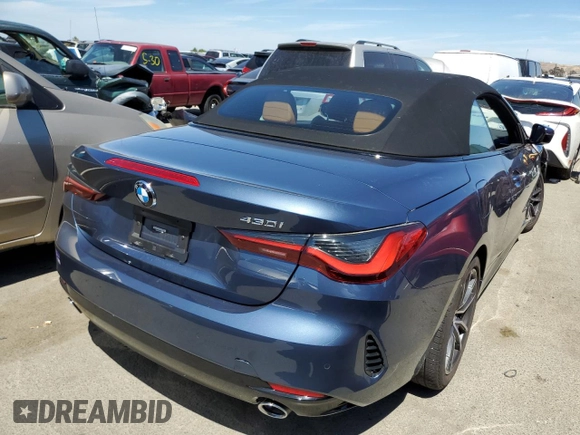 2023 BMW 4 Series 430i with VIN WBA23AT06PCM73232, listed as a Copart auction lot 56950904 with 8,567 mi miles and Salvage Title. Bid and sale history available at carsss.com. Image 3.