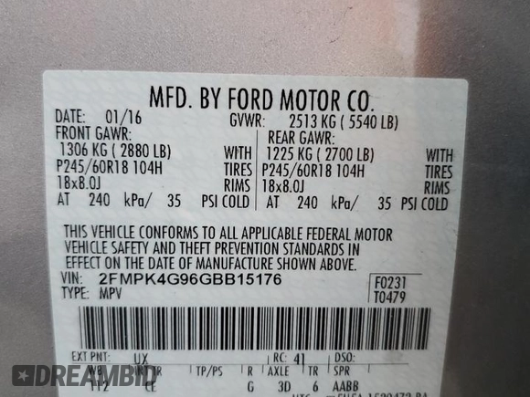 2016 Ford Edge SE with VIN 2FMPK4G96GBB15176, listed as a Copart auction lot 62758925 with 172,970 mi miles and Clean title. Bid and sale history available at DreamBid. Image 13.