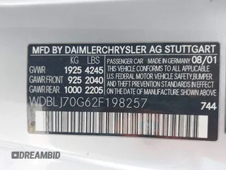 2002 Mercedes-Benz CLK 320/430 with VIN WDBLJ70G62F198257, listed as a IAAI auction lot 41455044 with 156,689 mi miles and . Bid and sale history available at DreamBid. Image 9.